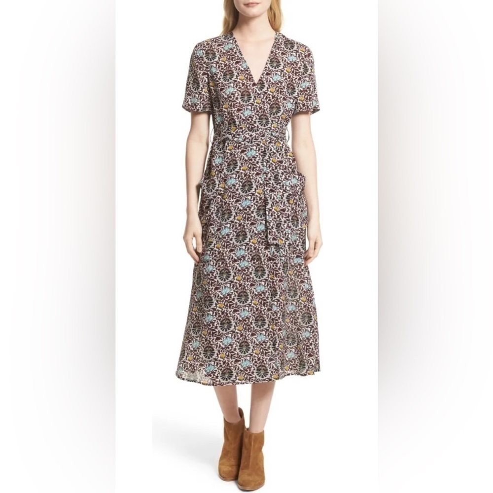 A.L.C. Stephanie Print Silk‎ Floral Wrap Midi Dress 0